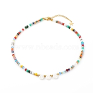 Electroplate Glass Beads Necklace, with Natural Freshwater Shell Beads, 304 Stainless Steel Lobster Claw Clasps, Colorful, 44.5cm(NJEW-JN03530)