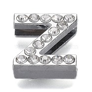Alloy Letter Slide Charms, with Crystal Rhinestone, Cadmium Free & Lead Free, Platinum, Letter.Z, 21x21x6.5mm, Hole: 3x18.5mm(RB-F034-01Z-P-RS)