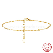 925 Sterling Silver Anklet, Real 14K Gold Plated, 8-5/8 inch(22cm)(AJEW-Z029-21G)
