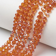 Electroplate Glass Beads Strands, Half Plated, Rainbow Plated, Faceted, Rondelle, Dark Orange, 4x3mm, Hole: 0.4mm, about 123~127pcs/strand, 16.5~16.9 inch(42~43cm)(EGLA-A034-T4mm-J09)