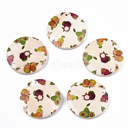 Fruit Seris Printed Wood Pendants, Flat Round with Mangosteen Pattern, Seashell Color, 50x5mm, Hole: 1.6mm(WOOD-S045-103A-06)