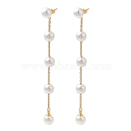 304 Stainless Steel with Plastic Pearl Stud Dangle Earrings, Round, Golden, 90x6mm(EJEW-Q386-02B-G)