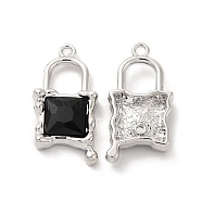 Glass Padlock Pendants, with Platinum Alloy Finding, Long-Lasting Plated, Cadmium Free & Lead Free, Black, 26.5x13.5x5.5mm, Hole: 1.8mm(PALLOY-E024-17P-01)