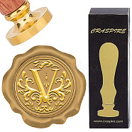 Brass Wax Seal Stamps with Rosewood Handle, for DIY Scrapbooking, Letter V, 25mm(AJEW-WH0412-0255)