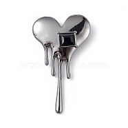 Cubic Zirconia Melting Heart Brooch Pin, Alloy Badge for Backpack Clothes, Gunmetal, 58x34x12mm(JEWB-E020-01B)