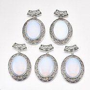 Opalite Big Pendants, with Alloy Findings, Oval, Antique Silver, 60x46x15mm, Hole: 8x5mm(G-S353-07M)