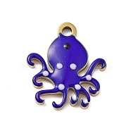 Ion Plating(IP) 201 Stainless Steel Charms, with Enamel, Real 18K Gold Plated, Sea Animal, Octopus Charm, Mauve, 13.5x12x1.5mm, Hole: 1.4mm(STAS-A101-01B-05G)