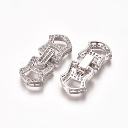 Brass Micro Pave Clear Cubic Zirconia Fold Over Clasps, Platinum, 26x10.5x4.5mm, Hole: 1.2mm(ZIRC-I038-26P)