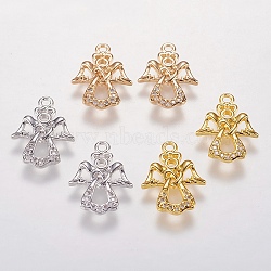 Brass Micro Pave Cubic Zirconia Charms, Angel Pendants, Mixed Color, 17x12.5x1.5mm, Hole: 1.5mm(X-KK-I613-09)