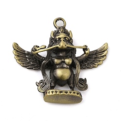 Tibetan Style Rack Plating Brass Pendants, Long-Lasting Plated, Roc Bird Charm, Brushed Antique Bronze, 33.5x37x8mm, Hole: 3mm(KK-Q805-27AB)