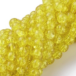 Yellow Crackle Glass Round Beads Strands, 8mm, Hole: 1.3~1.6mm, about 100pcs/strand, 31.4 inch(X-CCG-Q001-8mm-04)