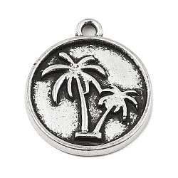 DIY Alloy Pendants, Flat Round with Ocean Series, Tree, 20x17x2mm, Hole: 1.8mm(PALLOY-D017-01F-AS)