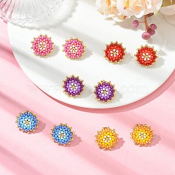 Glass Seed Bead Stud Earrings, Flower, with 304 Stainless Steel Stud Earring Findings, Mixed Color, 18.5~19mm(EJEW-MZ00741)