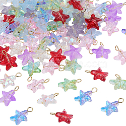 100Pcs Starfish Gradient Color Baking Paint Transparent Glass Pendants, with 304 Stainless Steel Flat Head Pins Loops, Real 18K Gold Plated, Mixed Color, 18.5x15.5x7mm, Hole: 3.5mm(PALLOY-BM00031)