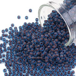 TOHO Round Seed Beads, Japanese Seed Beads, (381FM) Red Lined Aqua Matte, 11/0, 2.2mm, Hole: 0.8mm, about 1110pcs/bottle, 10g/bottle(SEED-JPTR11-0381FM)