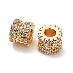 Brass Micro Pave Clear Cubic Zirconia Beads, Column, Real 18K Gold Plated, 8x7mm, Hole: 3.5mm(KK-B110-08G)