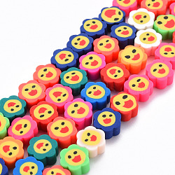 Handmade Polymer Clay Beads Strands, for DIY Jewelry Crafts Supplies, Flower with Smiling Face, Mixed Color, 9x9~10x4~5mm, Hole: 1.6mm, about 37~39pcs/strand, 13.39 inch~14.17 inch(34~36cm)(X-CLAY-N008-013)