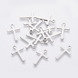 Tarnish Resistant 201 Stainless Steel Tiny Cross Charms, Stainless Steel Color, 15x10x0.7mm, Hole: 1.4mm(STAS-L233-081P)