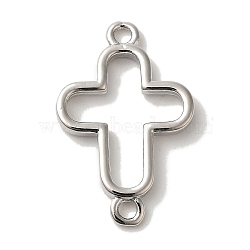 Rack Plating Brass Cross Outline Connector Charms Links, Cadmium Free & Lead Free, Long-Lasting Plated, Platinum, 22x14x2mm, Hole: 1.6mm(KK-U027-05P)