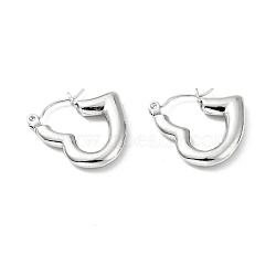 Non-Tarnish 304 Stainless Steel Heart Hoop Earrings for Women, Stainless Steel Color, 20x20x3mm, Pin: 0.8mm(EJEW-A076-05P)