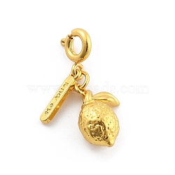 Brass Fruits Pendant Decoration, Rectangle with Word Kindness and Spring Ring Clasps Charms Ornaments, Lemon, 23mm(HJEW-P020-01J-G)