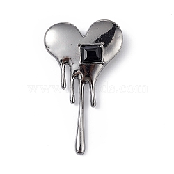 Cubic Zirconia Melting Heart Brooch Pin, Alloy Badge for Backpack Clothes, Gunmetal, 58x34x12mm(JEWB-E020-01B)