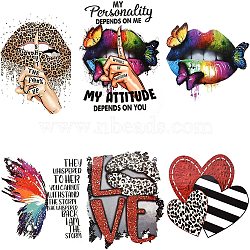 6Pcs 6 Style Heart & Lip with Word/Butterfly/Hand Pet Film with Hot Melt Adhesive Heat Transfer Film, for Garment Accessories, Mixed Color, 1pc/style(DIY-CN0001-50)