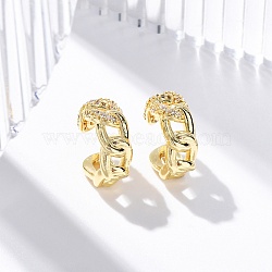 Rack Plating Brass Micro Pave Clear Cubic Zirconia Cuff Earrings, Lead Free & Cadmium Free, Chain Charm, Real 18K Gold Plated, 17x7mm(EJEW-H147-11G)