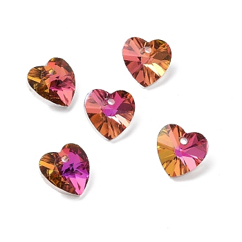 Electroplate Glass Charms, Faceted, Heart, Copper, 10x10x5mm, Hole: 1mm