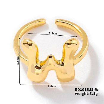 Fashionable Letter Brass Open Cuff for Women, Golden, European and American Style, Letter W, Inner Diameter: 17mm