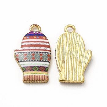 Winter Theme Alloy Printed Pendants, Cadmium Free & Nickel Free & Lead Free, Gloves, Colorful, 19.5x11.5x2.5mm, Hole: 1.8mm