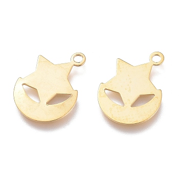 201 Stainless Steel Charms, Laser Cut, Star with Moon, Golden, 12x8.5x0.5mm, Hole: 1mm