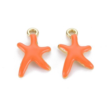 Rack Plating Alloy Pendants, with Enamel, Cadmium Free & Lead Free, Starfish, Light Gold, Blue, 17x11.5x3mm, Hole: 1.8mm