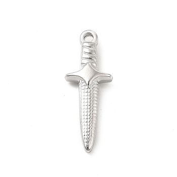 Non-Tarnish 304 Stainless Steel Pendants, Sword Charm, Stainless Steel Color, 24.5x9x4mm, Hole: 1.5mm