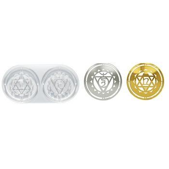 Meditation Yoga Pendants Cup Mat Silicone Molds, Resin Casting Molds, for UV Resin & Epoxy Resin Craft Making, Flat Round, Chakra Theme, White, 134x264x7mm, Hole: 4mm, Inner Diameter: 124x6mm