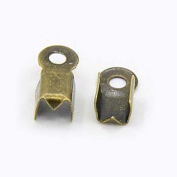 Iron Folding Crimp Ends, Fold Over Crimp Cord Ends, Antique Bronze, 9x3.5x4mm, Hole: 2mm