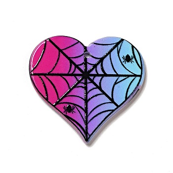 Halloween Printed Acrylic Pendants, Heart with Spider Web Charm, 32x33.5x2mm, Hole: 1.8mm