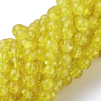 Yellow Crackle Glass Round Beads Strands, 8mm, Hole: 1.3~1.6mm, about 100pcs/strand, 31.4 inch