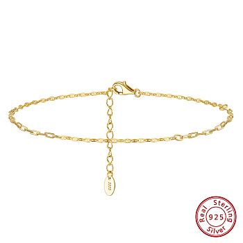 925 Sterling Silver Anklet, Real 14K Gold Plated, 8-5/8 inch(22cm)