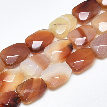 Natural Red Agate Beads Strands, Faceted, Calabash, 16~16.5x12x6mm, Hole: 1mm, about 12pcs/strand, 7.8 inch