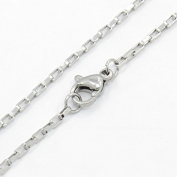 Unisex 304 Stainless Steel Box Chain Necklaces, with Lobster Claw Clasps, Stainless Steel Color, 17.7 inch(45cm)