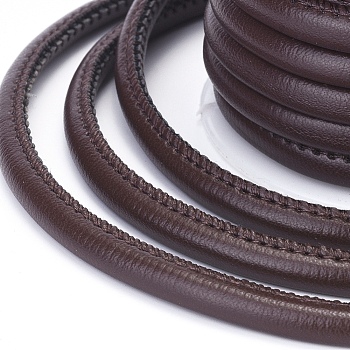 Round PU Leather Cords, Coconut Brown, 4mm, about 4.37 yards(4m)/roll