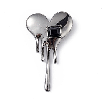 Cubic Zirconia Melting Heart Brooch Pin, Alloy Badge for Backpack Clothes, Gunmetal, 58x34x12mm
