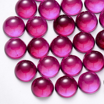 Transparent Spray Painted Glass Cabochons, with Glitter Powder, Half Round/Dome, Medium Violet Red, 18x9mm.