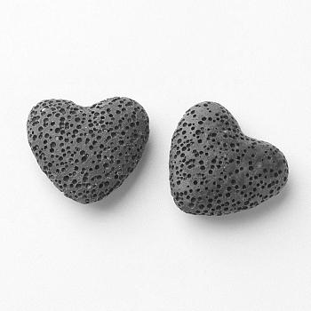 Unwaxed Natural Lava Rock Beads, for Perfume Essential Oil Beads, Aromatherapy Beads, Dyed,  Heart, No Hole/Undrilled, Black, 24~25x22x10.5mm