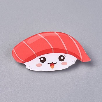 Acrylic Badges Brooch Pins, Cute Lapel Pin, for Clothing Bags Jackets Accessory DIY Crafts, Salmon Sushi, Red, 29.5x56x8mm, Pin: 0.8mm