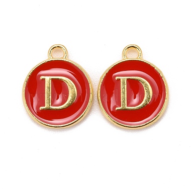 Golden Red Flat Round Alloy+Enamel Charms