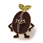 Angry Coffee Bean Enamel Brooches, Golden Alloy Lapel Pin Backs for Backpack Clothes, Coffee, 29x22mm(AL-I003-03G-03)