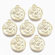 Alloy Pendants, with Crystal Rhinestone, Cadmium Free & Nickel Free & Lead Free, Flat Round, Real 18K Gold Plated, 17.5x15x2mm, Hole: 1.5mm(PALLOY-S135-007-NR)