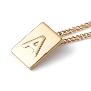 Titanium Steel Initial Letter Rectangle Pendant Necklace for Men Women, Golden, Letter.A, 18.11~18.5 inch(46~47cm)(NJEW-E090-01G-01)